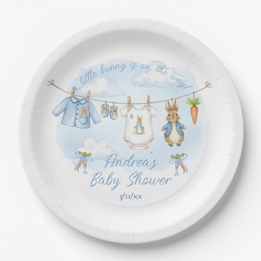 Peter the Rabbit Clothesline Baby Shower Papieren Bordje (Voorkant)