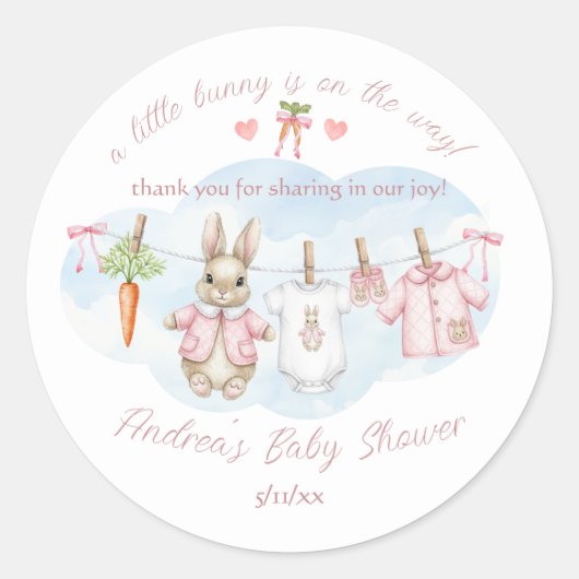 Peter the Rabbit Clothesline Baby Shower Thank You Ronde Sticker (Voorkant)