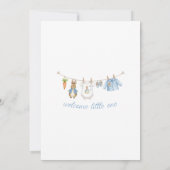 Peter the Rabbit Cute Clothesline Baby Shower  Kaart (Achterkant)