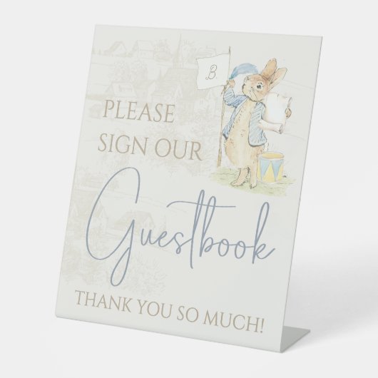 Peter the Rabbit Een konijn Teken Ons gastenboek Reclamebord Met Voetstuk (Voorkant)
