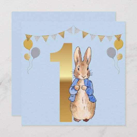 Peter the Rabbit First Birthday Bedankkaart (Voorkant / Achterkant)