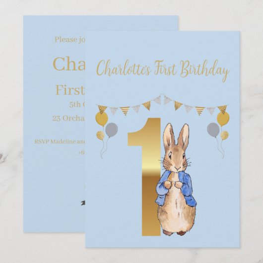 Peter the Rabbit First Birthday Kaart (Voorkant / Achterkant)