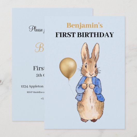 Peter the Rabbit First Birthday Kaart (Voorkant / Achterkant)