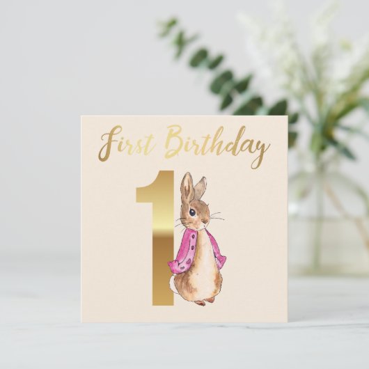 Peter the Rabbit First Birthday Kaart (Staand voorkant)