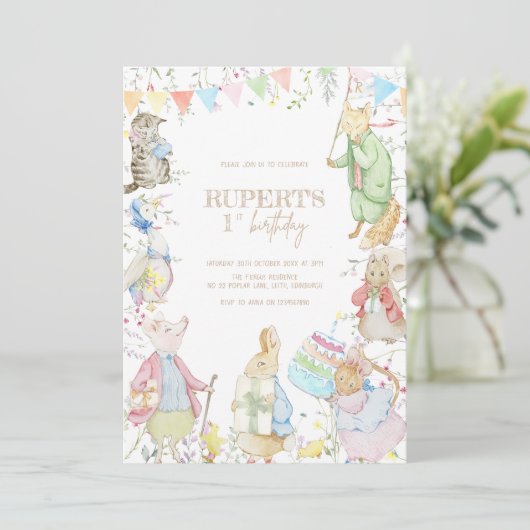 Peter the Rabbit First Birthday Kaart (Staand voorkant)