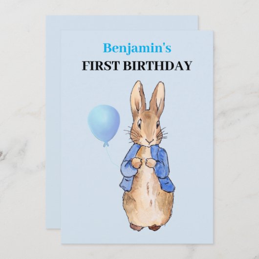 Peter the Rabbit First Birthday Kaart (Voorkant / Achterkant)