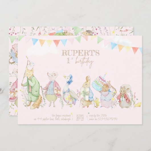 Peter the Rabbit First Birthday Kaart (Voorkant / Achterkant)