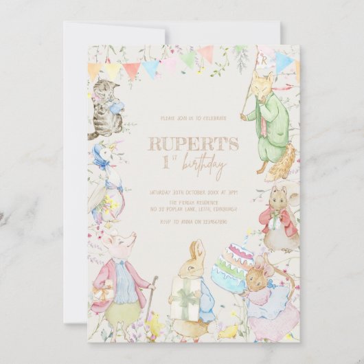 Peter the Rabbit First Birthday Kaart (Voorkant)