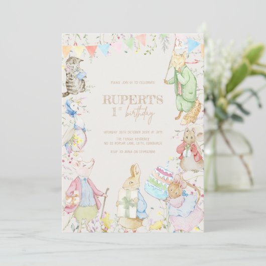 Peter the Rabbit First Birthday Kaart (Staand voorkant)