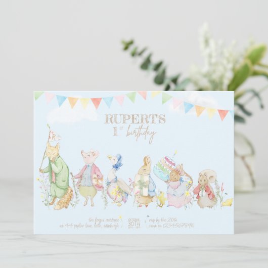 Peter the Rabbit First Birthday Kaart (Staand voorkant)