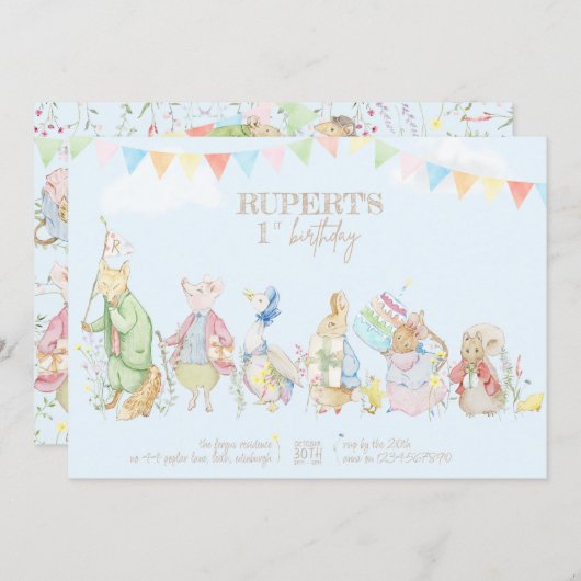 Peter the Rabbit First Birthday Kaart (Voorkant / Achterkant)