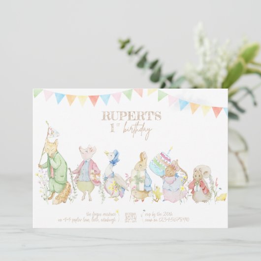 Peter the Rabbit First Birthday Kaart (Staand voorkant)