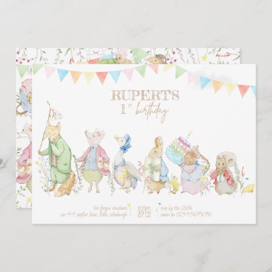 Peter the Rabbit First Birthday Kaart (Voorkant / Achterkant)