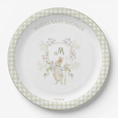 Peter the Rabbit Gingham Crest Gender Baby shower Papieren Bordje (Voorkant)