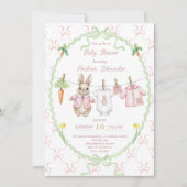 Peter the Rabbit Girl Clothesline Baby Shower Kaart (Voorkant)