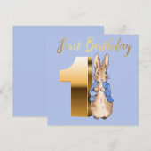 Peter the Rabbit Gold 1st Birthday Kaart (Voorkant / Achterkant)