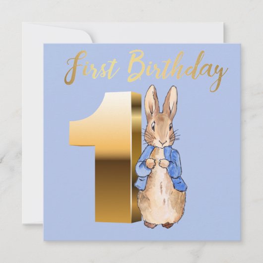 Peter the Rabbit Gold 1st Birthday Kaart (Voorkant)