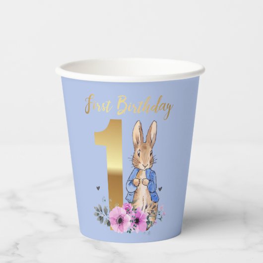 Peter the Rabbit Gold 1st Birthday Papieren Bekers (Voorkant)