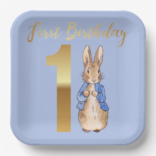 Peter the Rabbit Gold 1st Birthday Papieren Bordje (Voorkant)