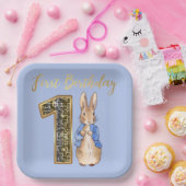 Peter the Rabbit Gold 1st Birthday Papieren Bordje (Feest)