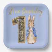 Peter the Rabbit Gold 1st Birthday Papieren Bordje (Voorkant)