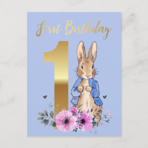 Peter the Rabbit Gold 1st Birthday Uitnodiging Briefkaart