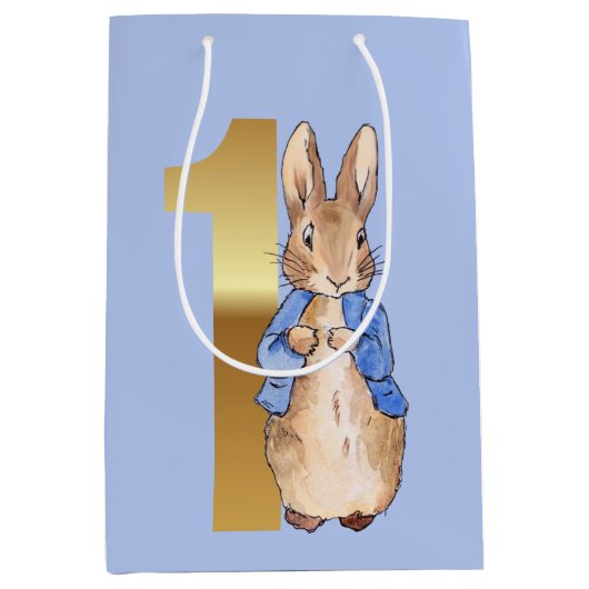 Peter the Rabbit Gold No. 1 Eerste verjaardag Blau Medium Cadeauzakje (Voorkant)