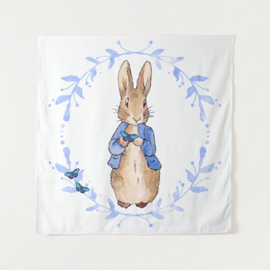 Peter the Rabbit Holding a Blue Butterfly Wandkleed (Voorkant)
