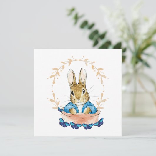 Peter the Rabbit in Pot met Blue Butterflies Kaart (Staand voorkant)