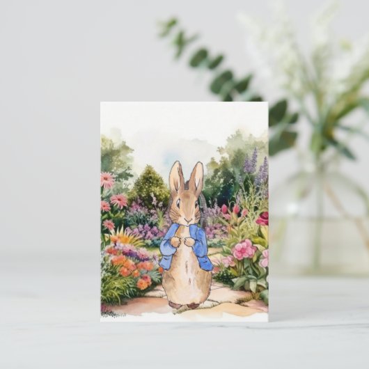 Peter the Rabbit in zijn tuin Briefkaart (Staand voorkant)