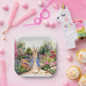 Peter the Rabbit in zijn tuin Papieren Bordje (Feest)