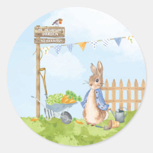 Peter the Rabbit in zijn tuin Ronde Sticker