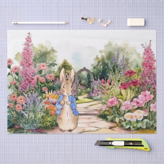 Peter the Rabbit in zijn tuin Tissuepapier (Craft)
