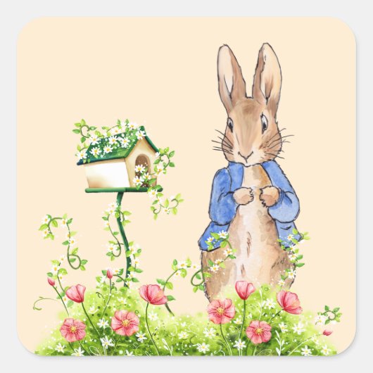 Peter the Rabbit in Zijne Garden Vierkante Sticker (Voorkant)