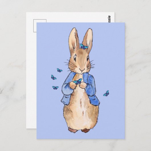 Peter the Rabbit met Blue Butterflies Briefkaart (Voorkant / Achterkant)
