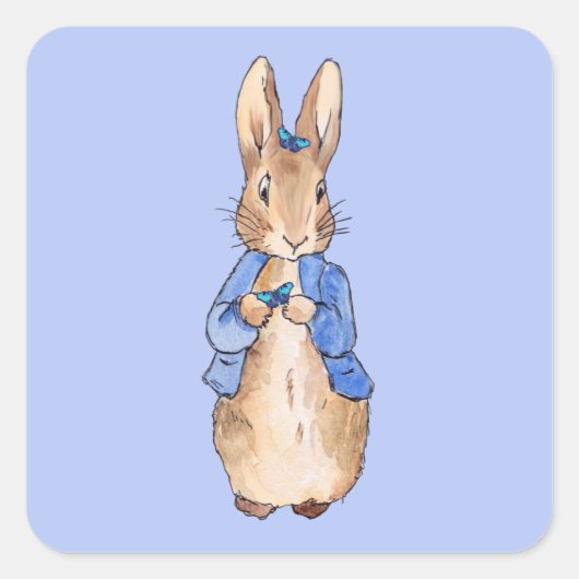 Peter the Rabbit met Blue Butterflies Vierkante Sticker (Voorkant)