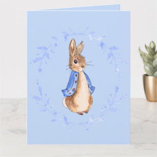Peter the Rabbit met Blue Leafy Wreath Kaart