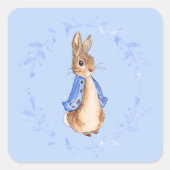 Peter the Rabbit met Blue Leafy Wreath Vierkante Sticker (Voorkant)