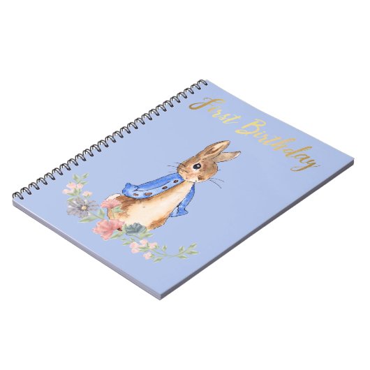 Peter the Rabbit met Gold First Birthday Text Notitieboek (Linkerzijde)
