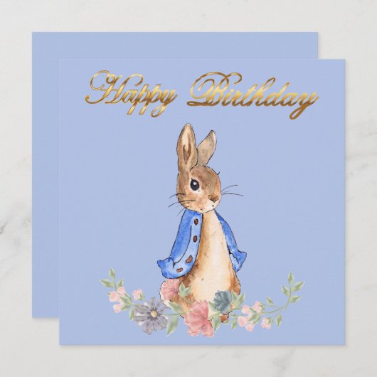 Peter the Rabbit met Gold Happy Birthday Text (Voorkant / Achterkant)