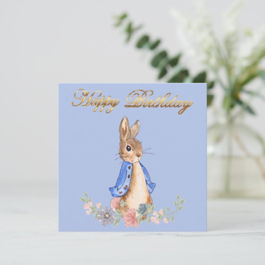 Peter the Rabbit met Gold Happy Birthday Text (Staand voorkant)