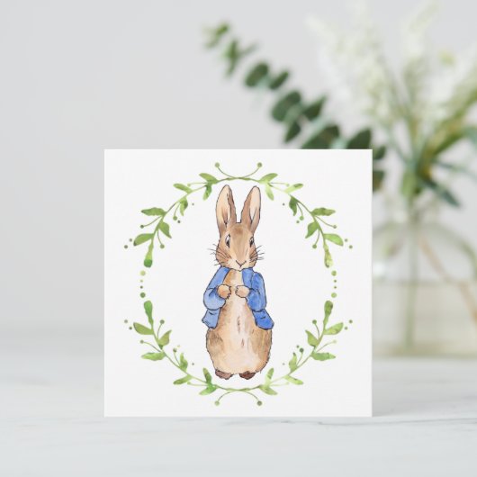 Peter the Rabbit met Green leaf Wreath Kaart (Staand voorkant)