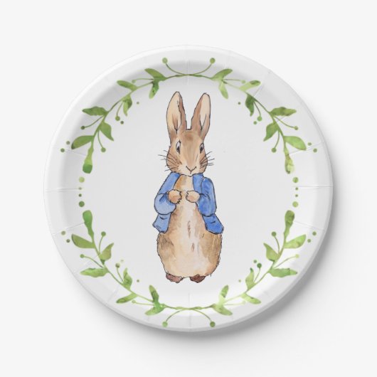 Peter the Rabbit met Green leaf Wreath Papieren Bordje (Voorkant)