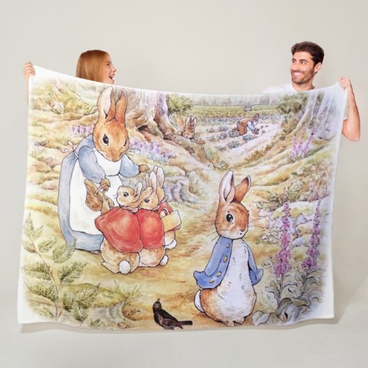 Peter the Rabbit met Josephine Bunny in de Bossen Fleece Deken (In situ)