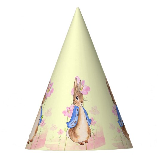 Peter the Rabbit met Pink Flowers Feesthoedjes (Voorkant)