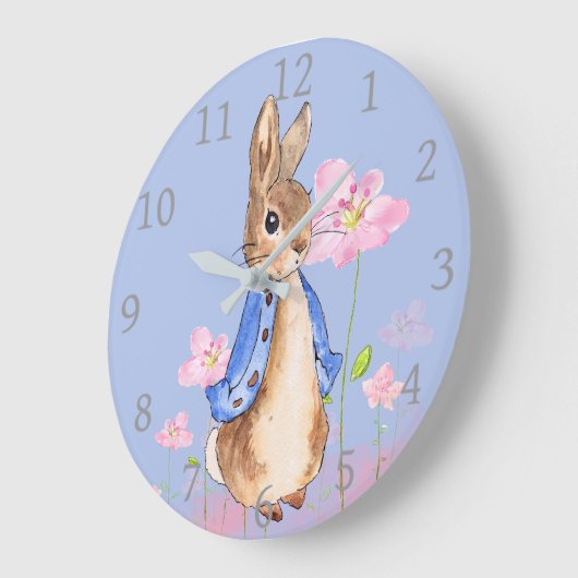 Peter the Rabbit met Pink Flowers Grote Klok (Hoek)