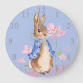 Peter the Rabbit met Pink Flowers Grote Klok (Voorkant)