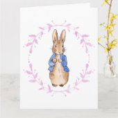 Peter the Rabbit met Pink leaf Wreath Kaart (Gele Bloem)