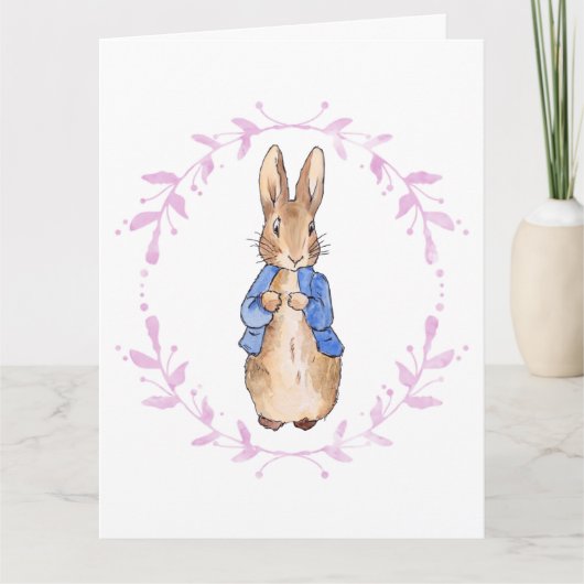 Peter the Rabbit met Pink leaf Wreath Kaart (Voorkant)