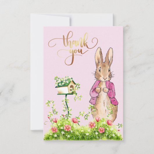 Peter the Rabbit Pink jack Floral Lijst Bedankkaart (Voorkant)